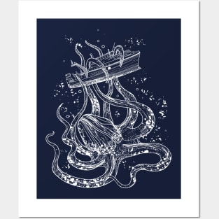 Kraken, a giant squid attacks the ship Posters and Art